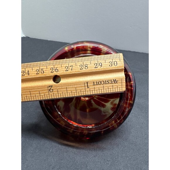 Vintage Art Glass Replacement Lid With Ball Top Swirling Amber & Red Cheetah Des - Picture 5 of 7